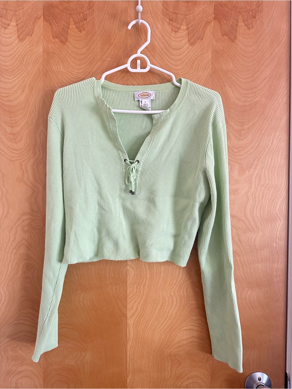 Talbots Light Green Ribbed Lace-Up Crop Top